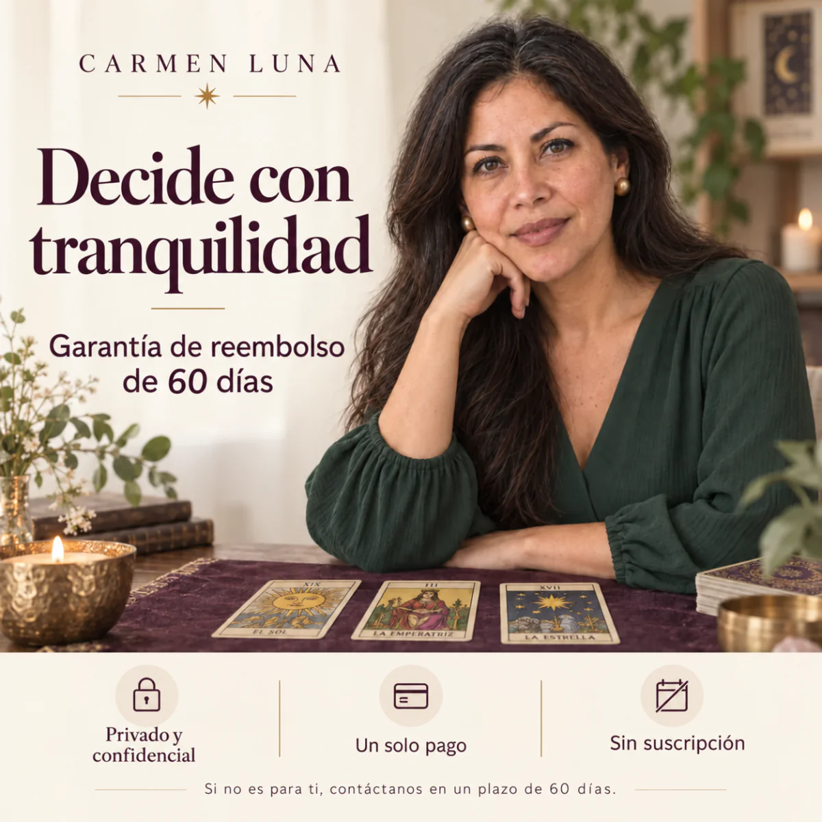 Decide con tranquilidad. Garantía de reembolso de 60 días. Privado y confidencial. Un solo pago. Sin suscripción.